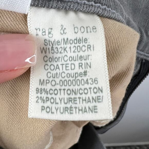 Rag & Bone The High Rise Skinny Jean Coated Rin Gray Stretch Classic 5-Pocket 26 - Picture 8 of 9